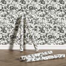 1 rouleau de papier peint auto-adhésif à motif de roses noires, noir et blanc, pour meubles, armoires, décoration de maison moderne. Plusieurs longueurs disponibles. Décoration Rama, papier peint mural, stickers muraux, décoration de chambre, décoration murale, sticker mural