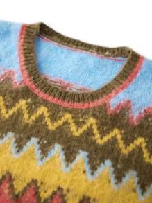 Women's Wavy Stripes Sweaters Long Sleeve Round Neck Loose Pullover Fall Jumper Tops - Multicolor - View 7