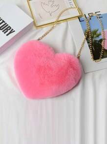 Cute Heart-Shaped Fluffy Crossbody Bag, Stylish Zipper Wallet - Perfect Valentine's Gift For Women, Suitable For Phone, Tissue, Lipstick, Compact Multi-Function Casual Shoulder Bag, Fashionable Heart Purse, Perfectly Match With Valentine's Day Dress, Perfectly Matching With Fall Outfits Women, New Arrival Fur Bag For Women , Cute