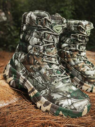 Plus Size Men's Camouflage Outdoor Hiking Shoes, Camping Desert Boots, Work Boots, Lightweight Boots, Camo High-Top Fashionable Men Shoes, New Arrival Triangle Delta Climbing Shoes, Battlefield Training Boots