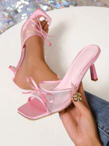 粉色夏季新款网眼透气露趾高跟凉鞋，百搭简约细高跟女士高跟凉鞋 - 粉色 - 查看 2