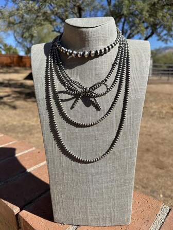 Set de 5 collares de clavícula de moda con lazo y perlas falsas, collar de perlas grises falsas vintage como regalo para mujeres
