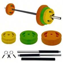 Adjustable Barbell Weight Set, 40lb /20kg Adjustable Free Weights For Home And Gym Workout - Yellow Orange and Green - View 1
