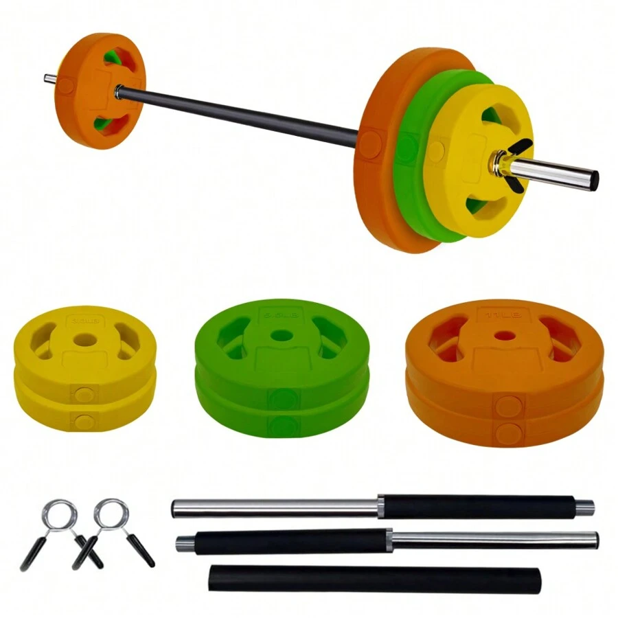Adjustable Barbell Weight Set, 40lb /20kg Adjustable Free Weights For Home And Gym Workout - Yellow Orange and Green - View 1