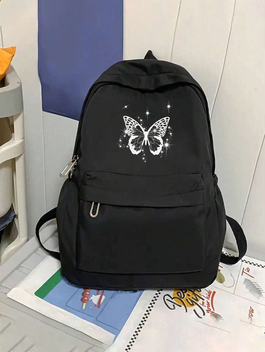 Butterfly Print Backpack, Fashionable And Versatile Casual Sports Shoulder Bag,Large-Capacity Student Backpack,Suitable For Girls, To Go Back To School, Travel And Leisure, Solid Color Classic Backpack, Suitable For Daily Use, School And Commuting Butterfly Print Student Backpack, Kawaii College Style Schoolbag, Fashionable And Practical School Bag, Must-Have For Postmen