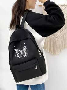 Butterfly Print Backpack, Fashionable And Versatile Casual Sports Shoulder Bag,Large-Capacity Student Backpack,Suitable For Girls, To Go Back To School, Travel And Leisure, Solid Color Classic Backpack, Suitable For Daily Use, School And Commuting Butterfly Print Student Backpack, Kawaii College Style Schoolbag, Fashionable And Practical School Bag, Must-Have For Postmen