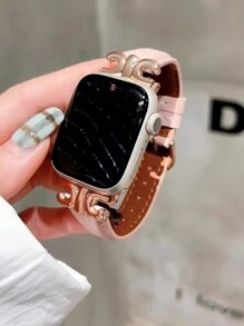 女士新款超细纤维拼接皮革金属表带 兼容 38/40/41/42/44/45/46/49 毫米 兼容 Applewatch 表带 Ultra/Se10/9/8/7/6/5/4/3/2/1 - 粉皮 玫瑰金 - 查看 17