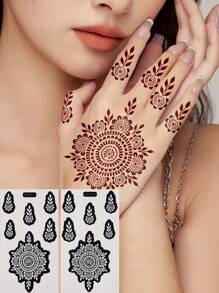 4 Sheets Hand Flower Henna Tattoo Stencil Stickers Flora Adhesive Hollow Stickers For Hand Body Art Painting Reusable Tattoo Templates For Party Mehndi Designs
