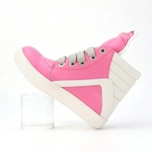 High-Top Thick-Soled Casual Personality Fashion Thick Laces Men's Sneakers All-Match Fashion Casual Shoes Men - Màu Hồng Tươi - Xem 2