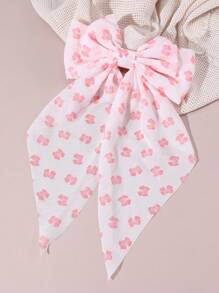 1pc Women's Minimalist Elegant Red/Pink Flower & Bow Print Ribbon Hair Clip, Suitable For Daily, Party, Valentine's Day Gift For Girlfriend, Couples, Claw Clips, Hair Slide, Hair Barrettes - Multicolor - View 4