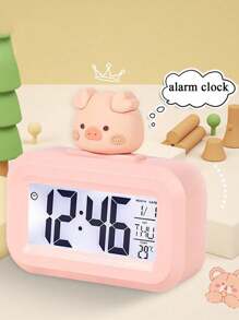1 件可爱粉色小猪电子闹钟，电子钟清晰显示，适合女孩卧室迷你尺寸，青少年时钟礼物生日毕业房间装饰数字时钟卧室装饰宿舍装饰返校学校装饰学校惊喜