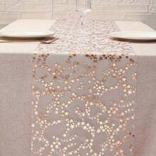 1 rouleau de nappe à motif étoiles, runner de table de décoration de maison pour tous les jours et les fêtes, runner de table élégant en feuille d'or pour les fêtes, cadeau parfait pour l'anniversaire, les fêtes, le mariage, la Saint-Valentin