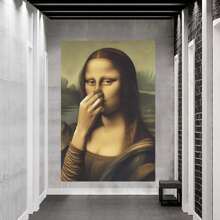 Arte en lienzo parodia divertida de la Mona Lisa - Decoración de pared enmarcada para baño, dormitorio, sala de estar - Regalo perfecto para fiestas, fácil de colgar