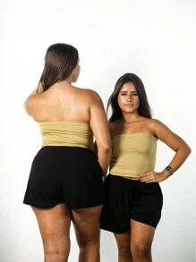 Cropped Tube Top Strapless Long Tube Top Double Suplex Without Padded Fashion - Green - View 2