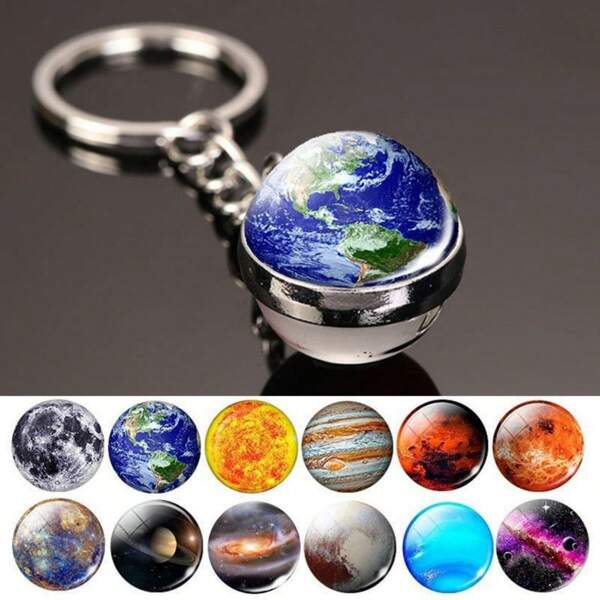 1pc 8 Planets Galaxy Moon Crystal Glass Keychain Pendant Keyring Gift Souvenir Car Accessories Bag Charm
