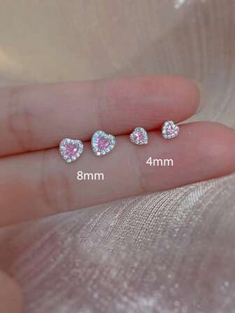 BALMORA 1pair Fashionable And Cute S925 Sterling Silver Pink Heart Shining  Earrings For Women's Birthday Gift