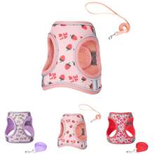 印花狗背带和牵引绳套装，狗胸背带，适合训练散步，透气可调节宠物背心，适合中小型犬和猫