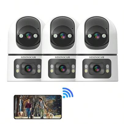 Cámara IP de doble lente 4K de 1/2/3/4 piezas, cámara de seguridad PTZ inalámbrica para exteriores con WiFi de 2,4 GHz, pantalla dual, seguimiento automático, visión nocturna, audio bidireccional, detección de movimiento para seguridad y vigilancia en el hogar y la calle, cámara para mascotas en interiores con aplicación de teléfono, cámara de garaje inteligente, regalo perfecto para cumpleaños, Pascua, día del presidente, niños/novias