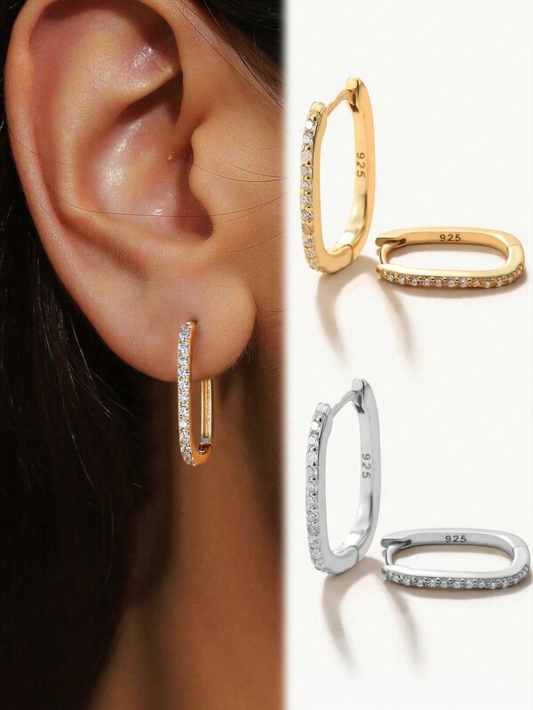 1 Pair 925 Sterling Silve Simple Geometry Earrings For Women Anniversary Gift Original Designed Glamorous Retro PartyFine Jewelry