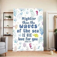 Religious Bible Verse Canvas Wall Art For Kids,Mightier Than The Waves Canvas Painting Wall Decor For Kids,Christian Religious Canvas Wall Art For Kids