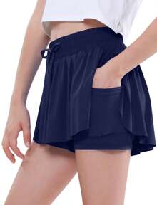 EXARUS Girls Butterfly Shorts Flowy Dance Athletic 2 In 1 Cheer Skorts Flutter Skirt Running Preppy Clothes Kids 6-14Y - 設定1 - 查看 4