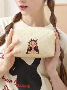 Portrait Pattern Double-Sided Printed Diamond Grid Octagonal Makeup Bag Multifunctional Carry On Bag - Suitable For Girls Portable Toiletries Zipper Storage Bag For Women's Cosmetics And Travel Essentials Zipper Makeup Bag - Multicolor - View 8