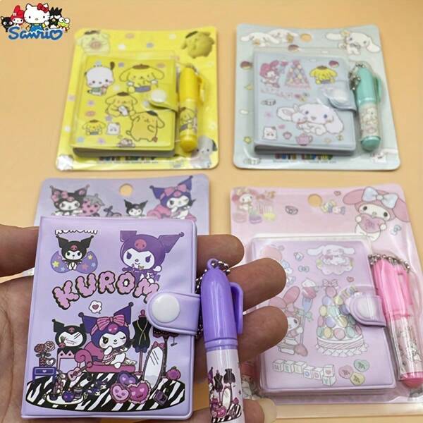 Sanrio Conjunto de 2 mini diários Sanrio Kuromi com canetas esferográficas, caderno portátil, artes e ofícios, diário de desenho animado, presentes de volta às aulas, prêmios para estudantes, presentes de Halloween, material de escritório, material escolar, materiais didáticos. Estilo aleatório
