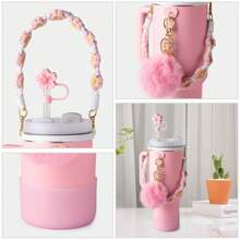 Bộ 7 phụ kiện cốc màu hồng, - Dây đeo tay cầm bình nước, Đế cốc silicon tương thích với cốc 30oz 40oz, Nắp ống hút silicon, Móc chìa khóa , Quà tặng tuyệt vời cho các bé gái Phụ nữ Mẹ - Nhiều màu - Xem 2