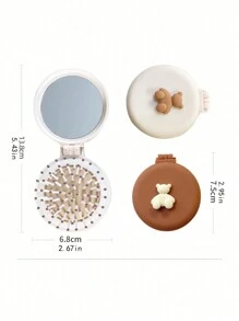 Cute Folding Air Cushion Hair Brush With Mirror, Portable Mini Compact Massage Brush For Women