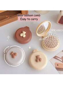 Cute Folding Air Cushion Hair Brush With Mirror, Portable Mini Compact Massage Brush For Women