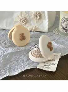 Cute Folding Air Cushion Hair Brush With Mirror, Portable Mini Compact Massage Brush For Women