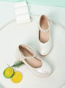New Girls High Heels, Apricot Pearl Elegant Shoes, Dance Performance Speech Dance Shoes Ly - Apricot - View 1