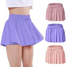 EXARUS Girls Butterfly Shorts Flowy Dance Athletic 2 In 1 Cheer Skorts Flutter Skirt Running Preppy Clothes Kids 6-14Y - BỘ 3 - Xem 1
