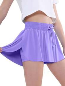 EXARUS Girls Butterfly Shorts Flowy Dance Athletic 2 In 1 Cheer Skorts Flutter Skirt Running Preppy Clothes Kids 6-14Y - BỘ 3 - Xem 3