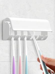 1 pezzo Porta spazzolini da denti da parete con 6 slot, organizer da armadio per camper con coperchio, in plastica con adesivo per appendere gli spazzolini da bagno, organizer per la casa. Decorazione per il bagno di casa, decorazione autunnale, ritorno a scuola