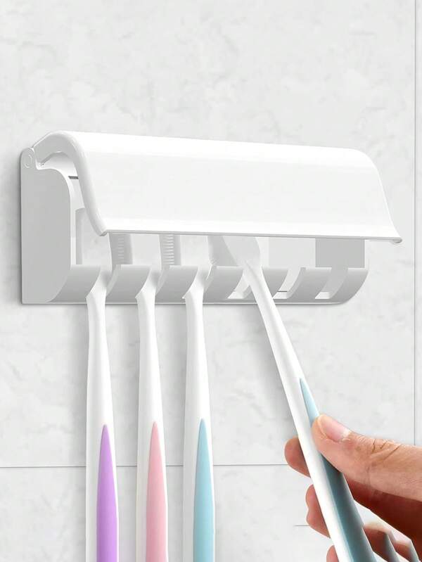 1 pezzo Porta-spazzolini da denti da parete con 6 scomparti, scatola organizer per armadi camper/roulotte con coperchio, appendiabiti in plastica per spazzolini da denti adesivo per il bagno, accessori per l'organizzazione della casa e del bagno, decorazioni estive per la casa, articoli per il rientro a scuola
