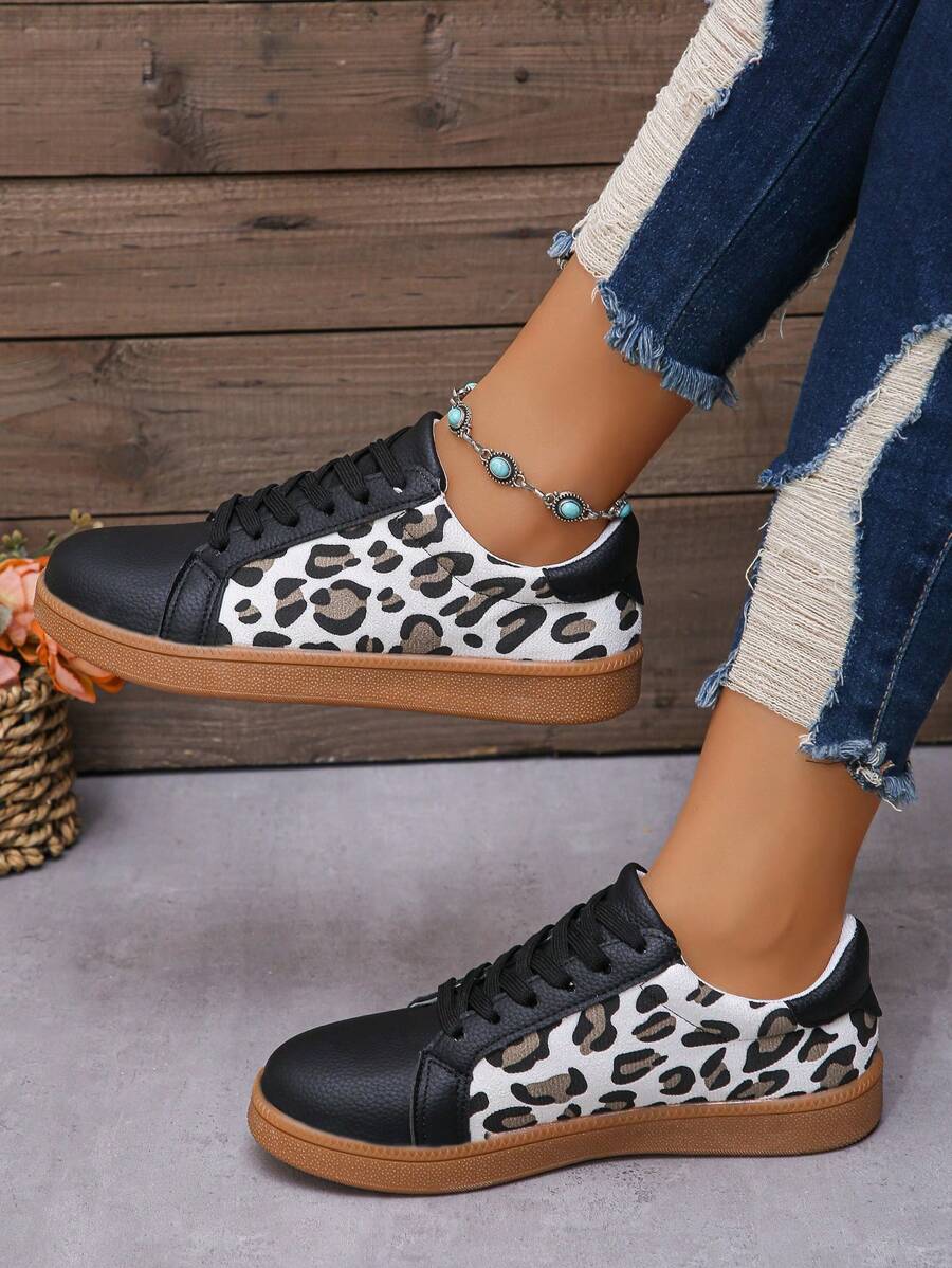 女士时尚派对鞋、平底休闲鞋、轻便舒适运动鞋 - 黑色 - 查看 1