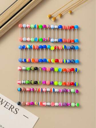 50pcs Random Floral Acrylic Tongue Rings, Cute Women's Tongue Piercings; Enjoy Your Tongue Piercing Ladies; Best Gift For Birthday, Christmas, Anniversary, Valentine's Day, Wedding, Profession, Fancy Ball, Halloween Party, Etc.
