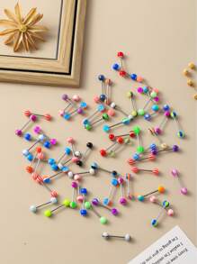 50pcs Random Floral Acrylic Tongue Rings, Cute Women's Tongue Piercings; Enjoy Your Tongue Piercing Ladies; Best Gift For Birthday, Christmas, Anniversary, Valentine's Day, Wedding, Profession, Fancy Ball, Halloween Party, Etc.