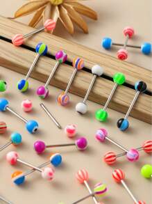 50pcs Random Floral Acrylic Tongue Rings, Cute Women's Tongue Piercings; Enjoy Your Tongue Piercing Ladies; Best Gift For Birthday, Christmas, Anniversary, Valentine's Day, Wedding, Profession, Fancy Ball, Halloween Party, Etc.
