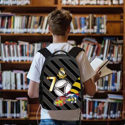 1PC Two Compartments Backpack,No.7 Soccer Patterns,Top Soft Handle Polyester Material Lightweight And Durable,School Season Gifts