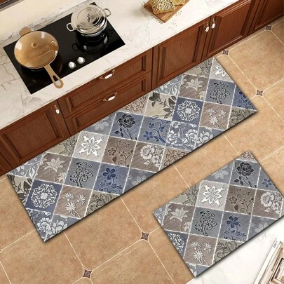 1 件家居装饰、厨房地毯、图案瓷砖印花厨房垫、复古硅藻土图案、厨房垫 - 吸水、防滑、防污，适用于农舍、入口、室内、房间装饰、厨房、餐厅、小型办公室/家庭办公室、水槽、洗衣房