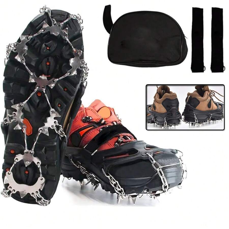 Crampons Ice Cleats For Shoes And Boots Upgraded 24 Spikes Anti-Slip Stainless Steel Snow Traction Ice Gripper For Shoes Men Women, Snow Chains For Hiking Winter Walking Climbing