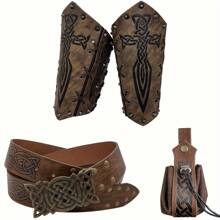 4 件套 PU 皮革腰带袋和袖口套装，适合所有季节，腰带袋，袖口，复古设计，适用于 LARP 角色扮演道具 - A - 查看 10