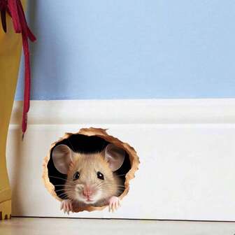 1pc Mouse Hole Wall Sticker, Fun Home Decor, Easy To Install Self-Adhesive Removable Animal Print Square Decal, Suitable For Bedroom, Living Room, Staircase