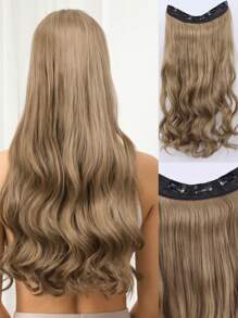5 夹式合成耐热假发长波浪 20 英寸卡其色马尾假发发夹接发女士高品质全机器制作马尾日常派对使用 - 卡其色 - 查看 1