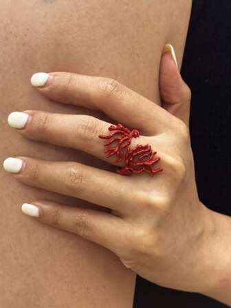 1pc Fashionable Asymmetrical Red Coral Ring