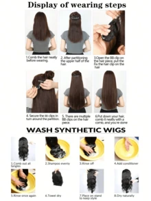 5 夹式合成耐热假发长波浪 20 英寸卡其色马尾假发发夹接发女士高品质全机器制作马尾日常派对使用 - 卡其色 - 查看 8