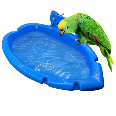 1pc Blue Leaf-Shaped Bird Bath & Feeder, Suitable For Bird Cages, Lovebirds, Parakeets, Hamsters And Other Small Pets