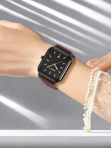 1pc Rebirth Brand Women Silicone Strap Quartz Watch With Simple Fashion Calendar, Suitable For Daily Decoration - Coffee Brown - View 5